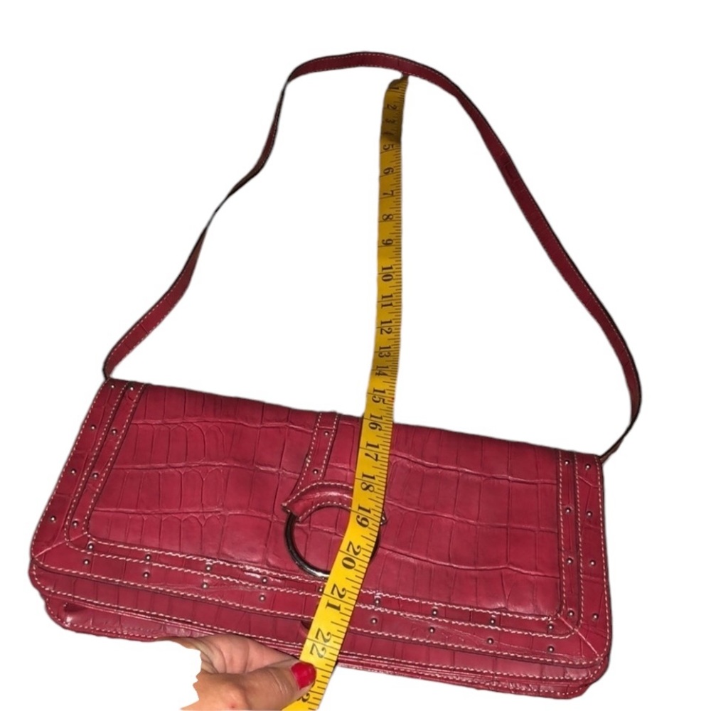 Nine West red vegan embossed alligator shoulder bag silver hardware